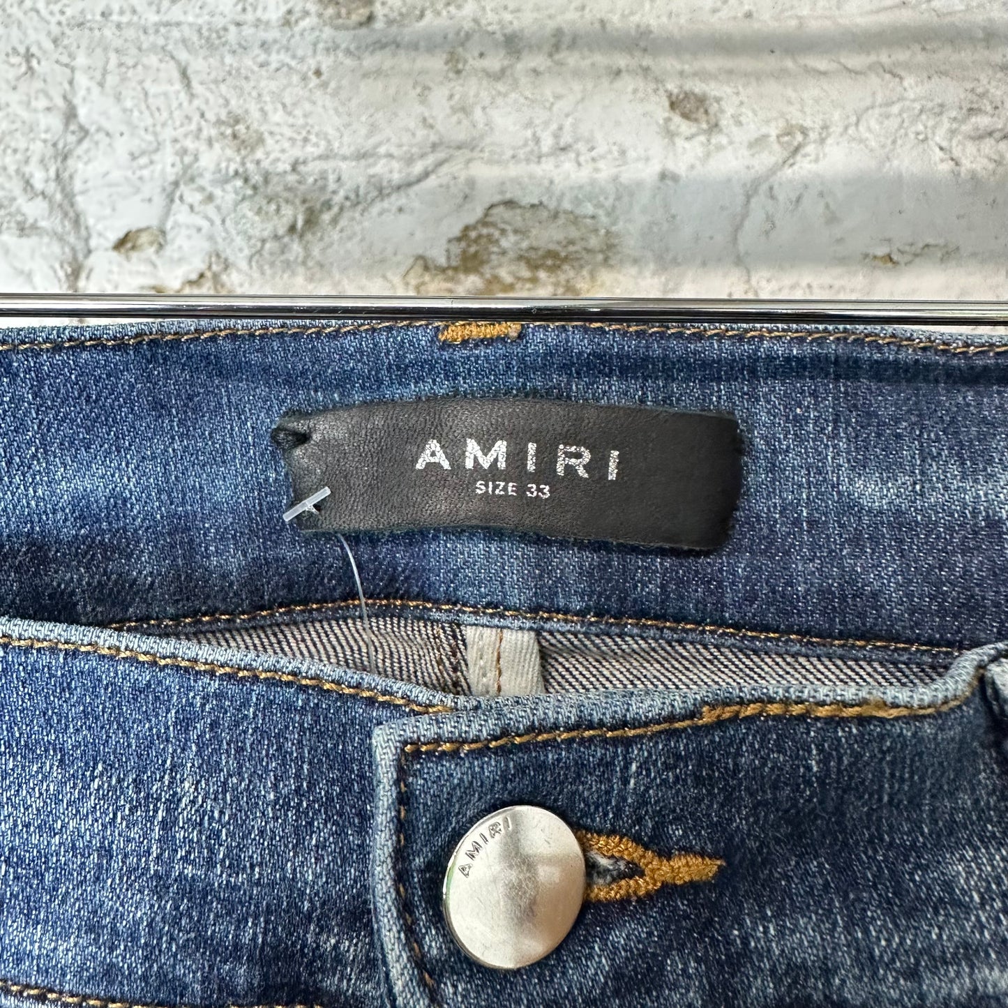 Amiri MX1 Orange Suede Dark Blue Denim Jeans Sz 33