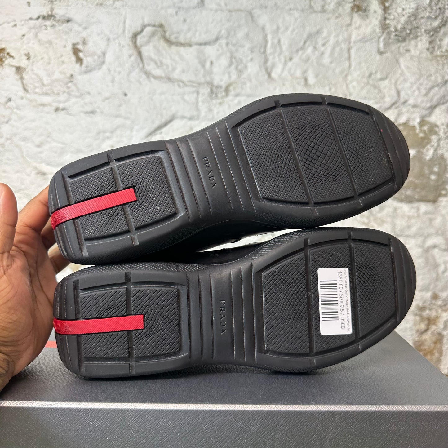 Prada Americas Cup Vintage Black Leather Sneaker Sz 9.5