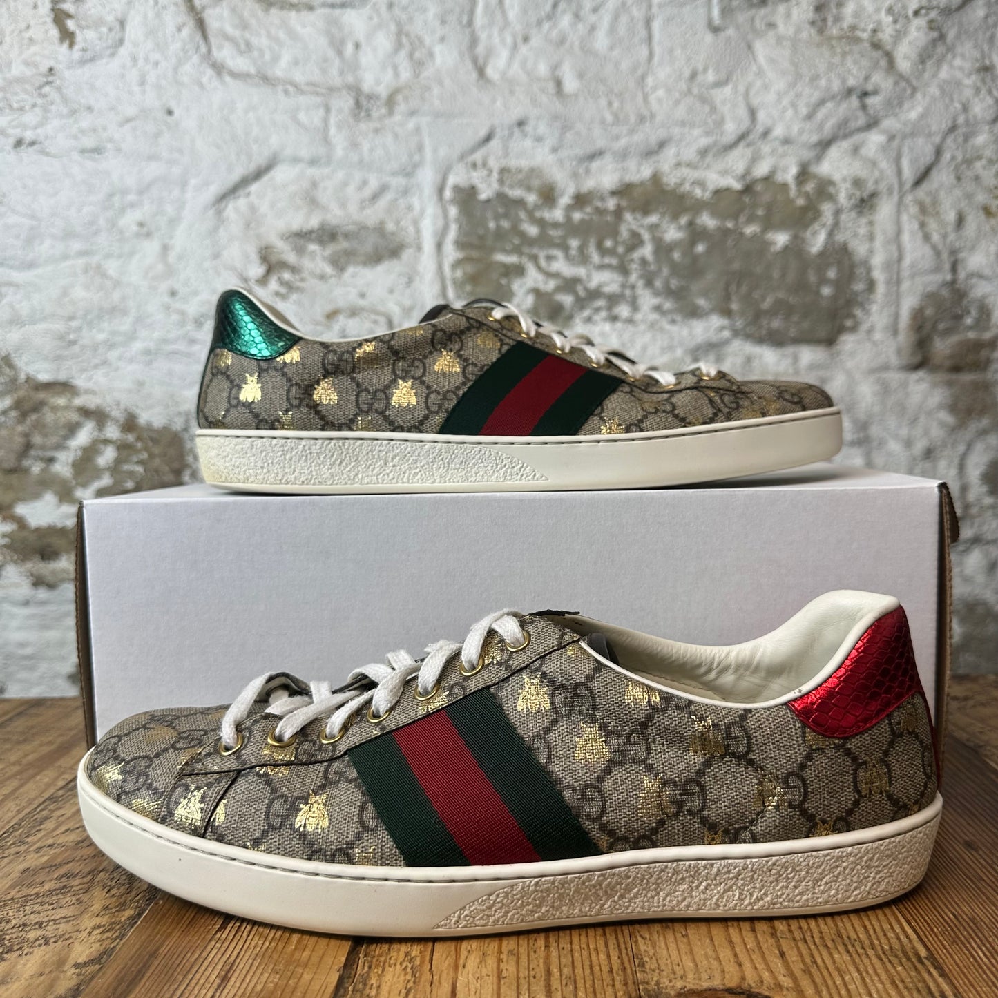 Gucci Gold Bee GG Monogram Ace Sneaker Sz 10