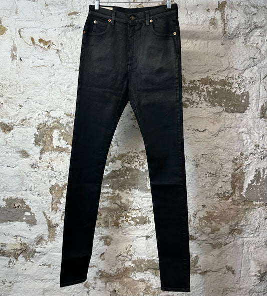 Gucci Plain Black Waxed Denim Jeans Sz 30 (28)