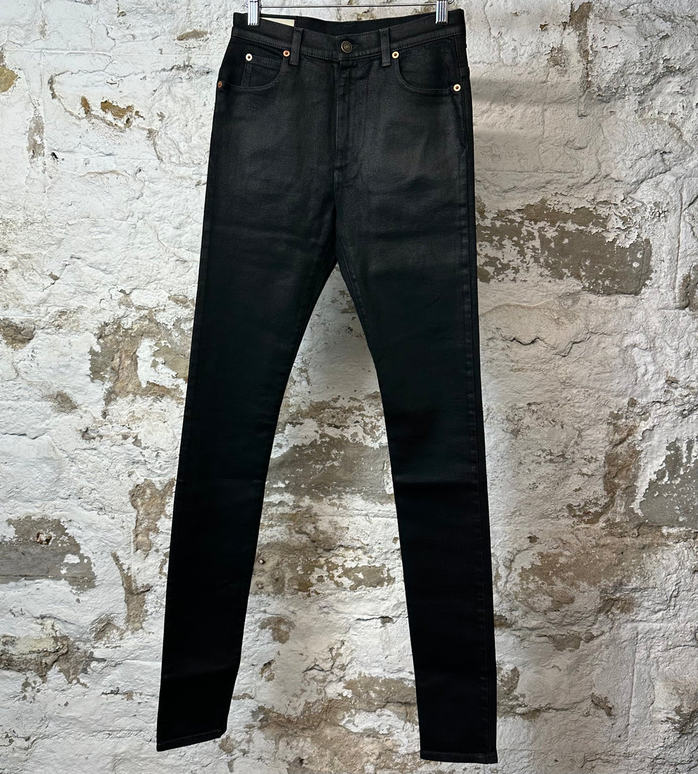 Gucci Plain Black Waxed Denim Jeans Sz 30 (28)