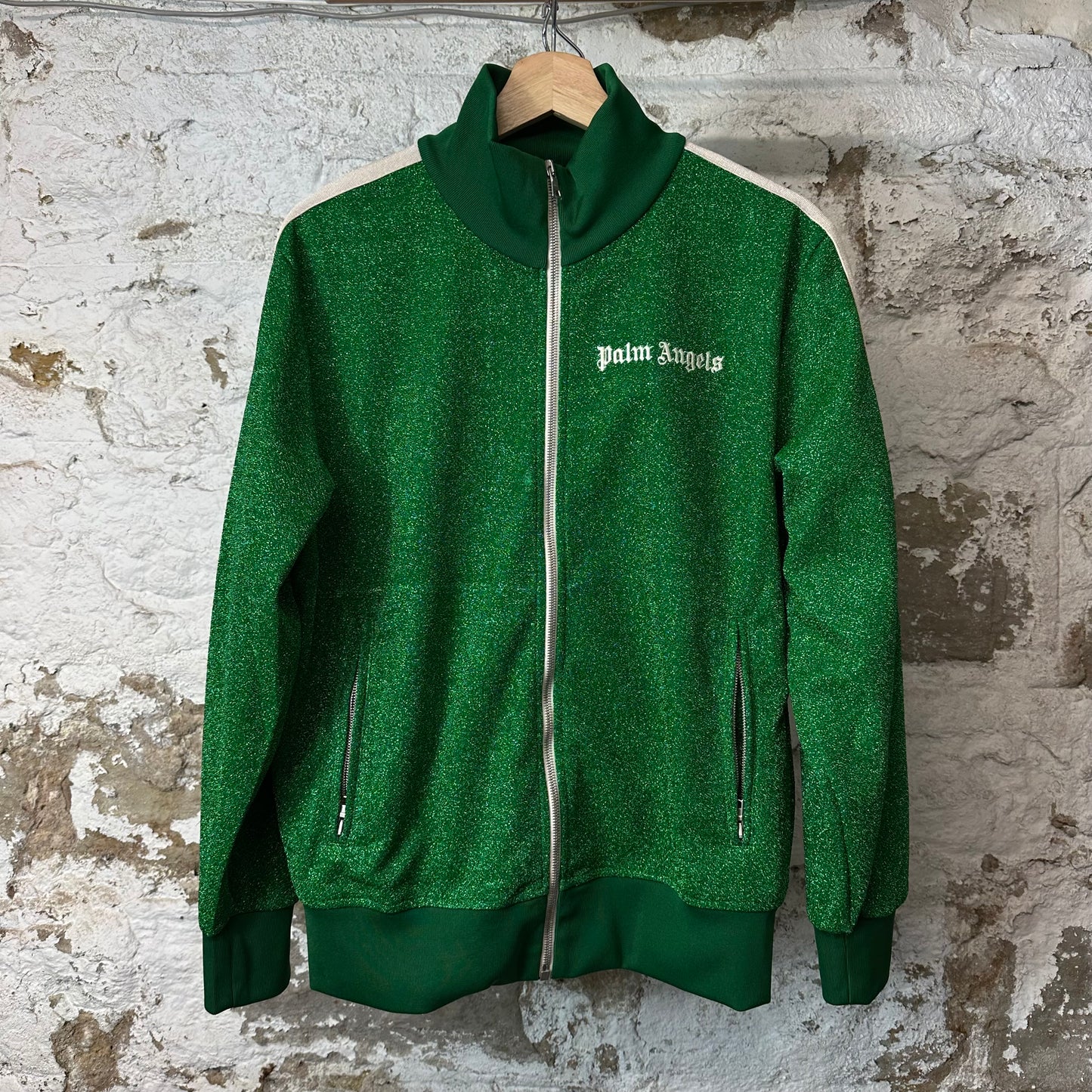 Palm Angels Green Glitter Track Jacket Sz M