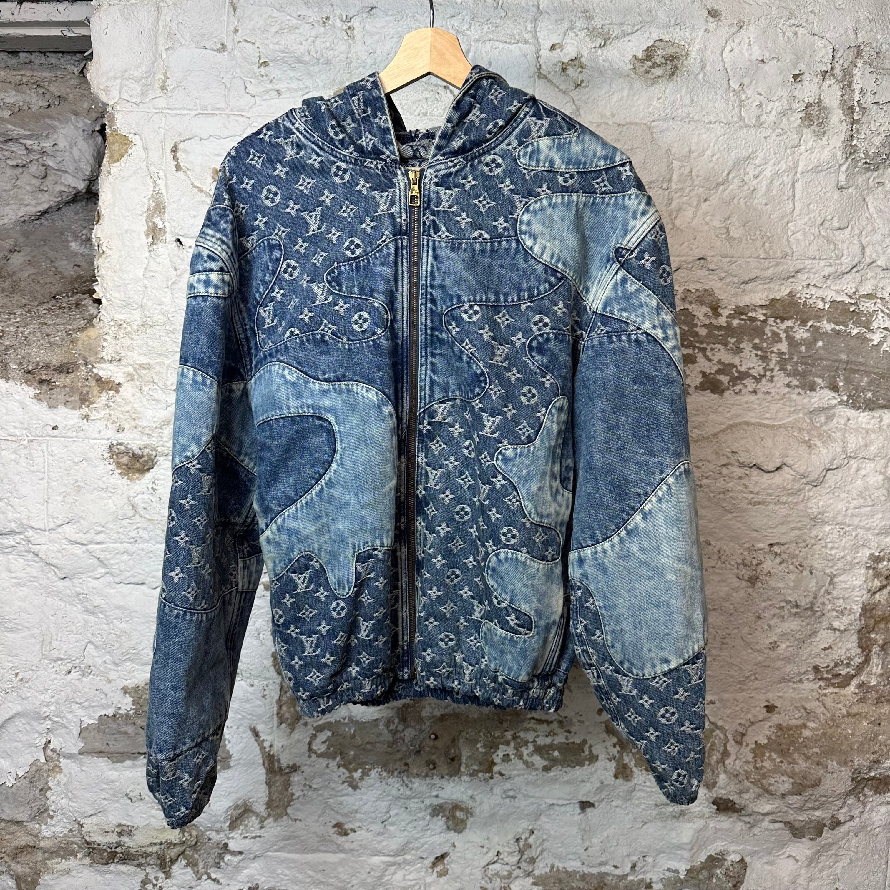 Louis Vuitton Denim Patchwork Hooded Zip Up Jacket Sz M (48)