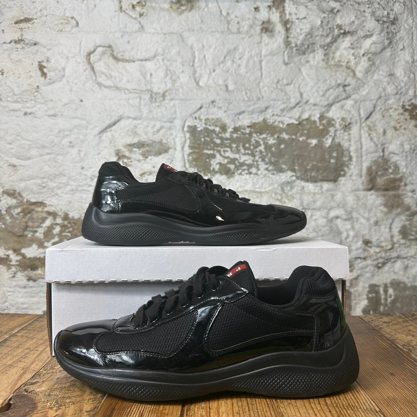 Prada Americas Cup Triple Black Patent Sneaker Sz 9.5