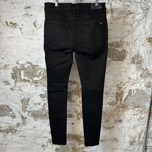 Amiri MX1 Black Leather Black Denim Jeans Sz 36