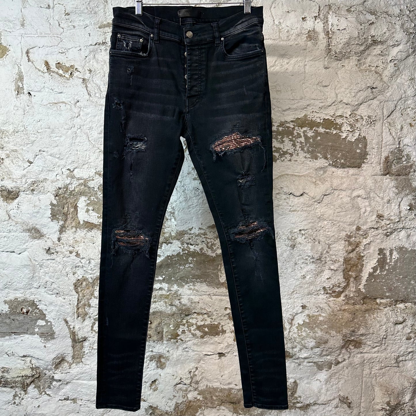 Amiri MX1 Brown Paisley Black Denim Jeans Sz 32