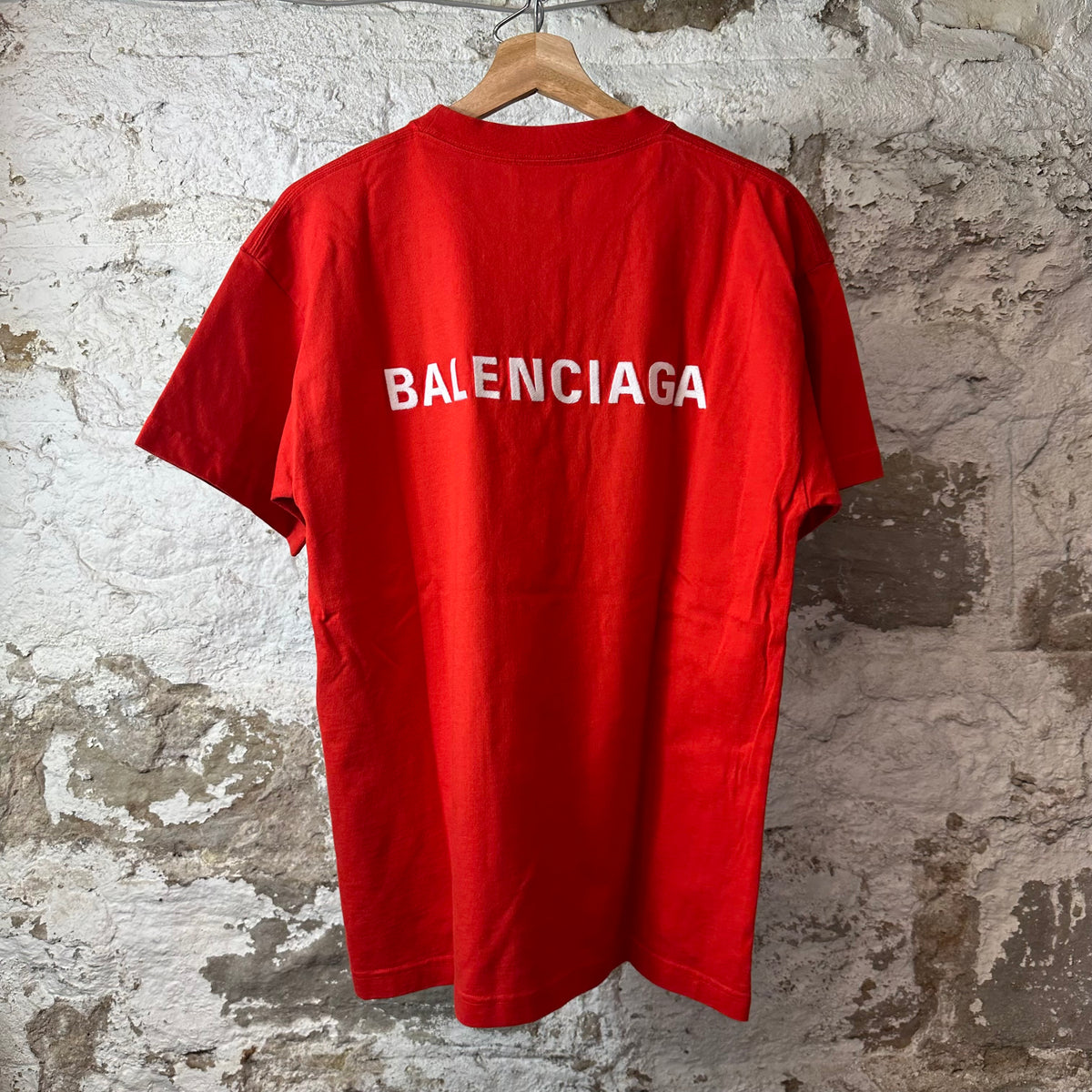 Balenciaga White Embroidered Spellout Red T-Shirt Sz S