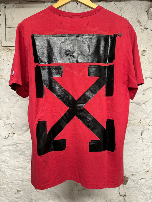 Off-White Champion Red T-Shirt Sz M