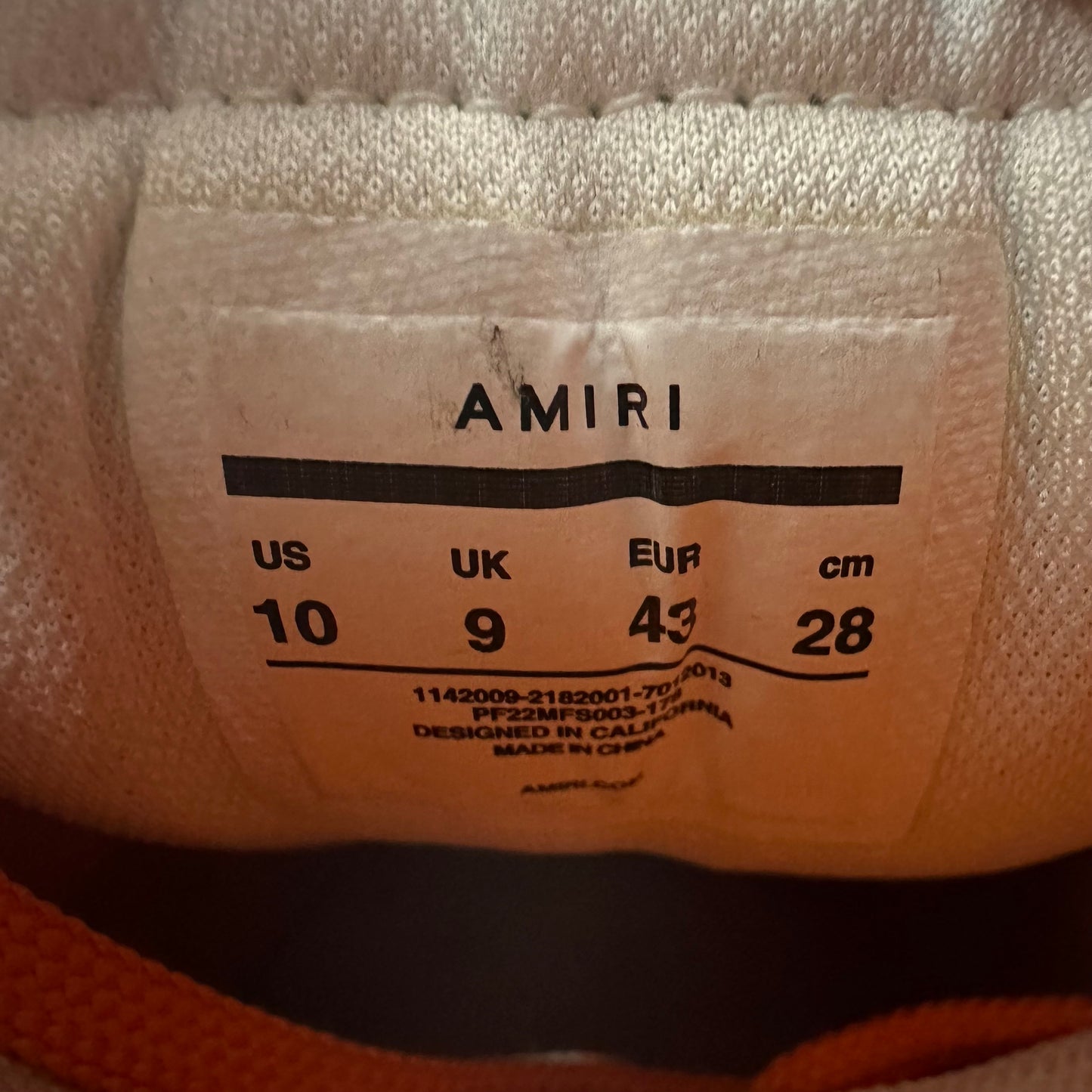 Amiri Orange Skeleton White Cream Sneaker Sz 10 (43)