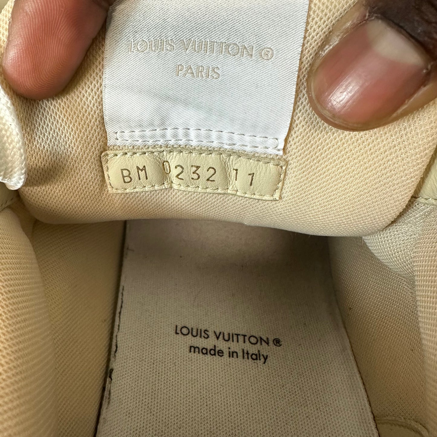 Louis Vuitton Beige White Strap Trainer Sz 12.5 (11LV) No Box
