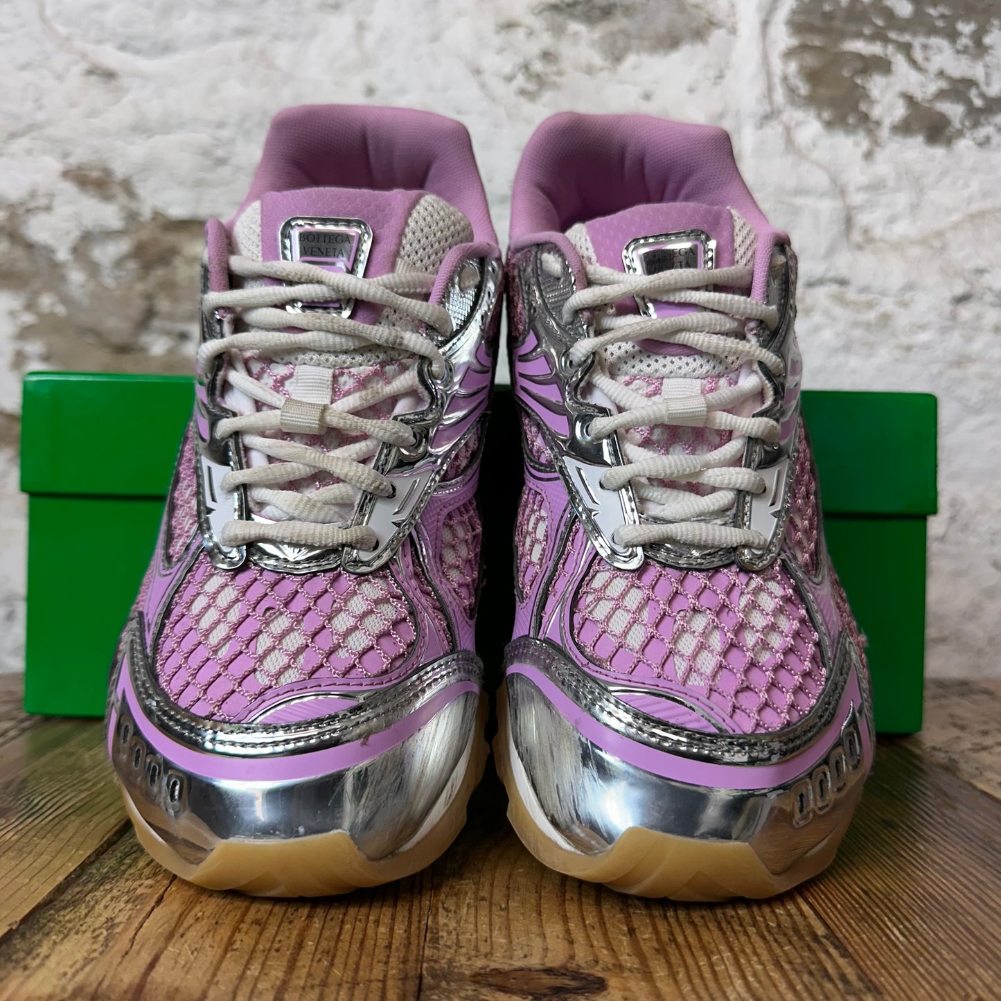 Bottega Veneta Pink Gloss Silver Orbit Sneaker Sz 6.5 (39)
