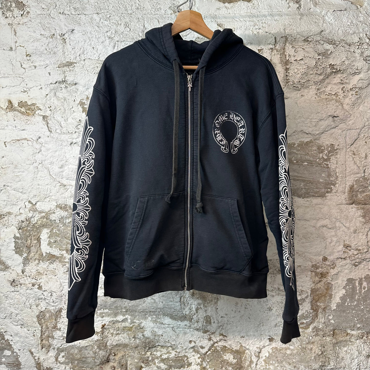 Chrome Hearts Horseshoe Black Thermal Zip Up Hoodie Sz S