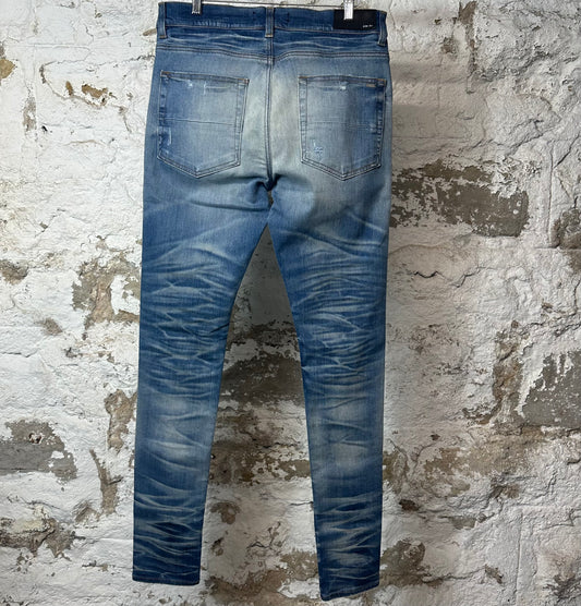 Amiri Plain Blue Honeycomb Denim Jeans Sz 33