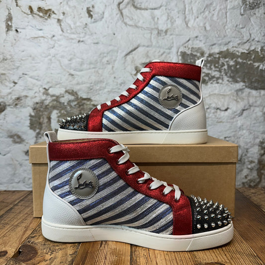 Christian Louboutin High Blue Silver Red Spike Sneaker Sz 10 (43)
