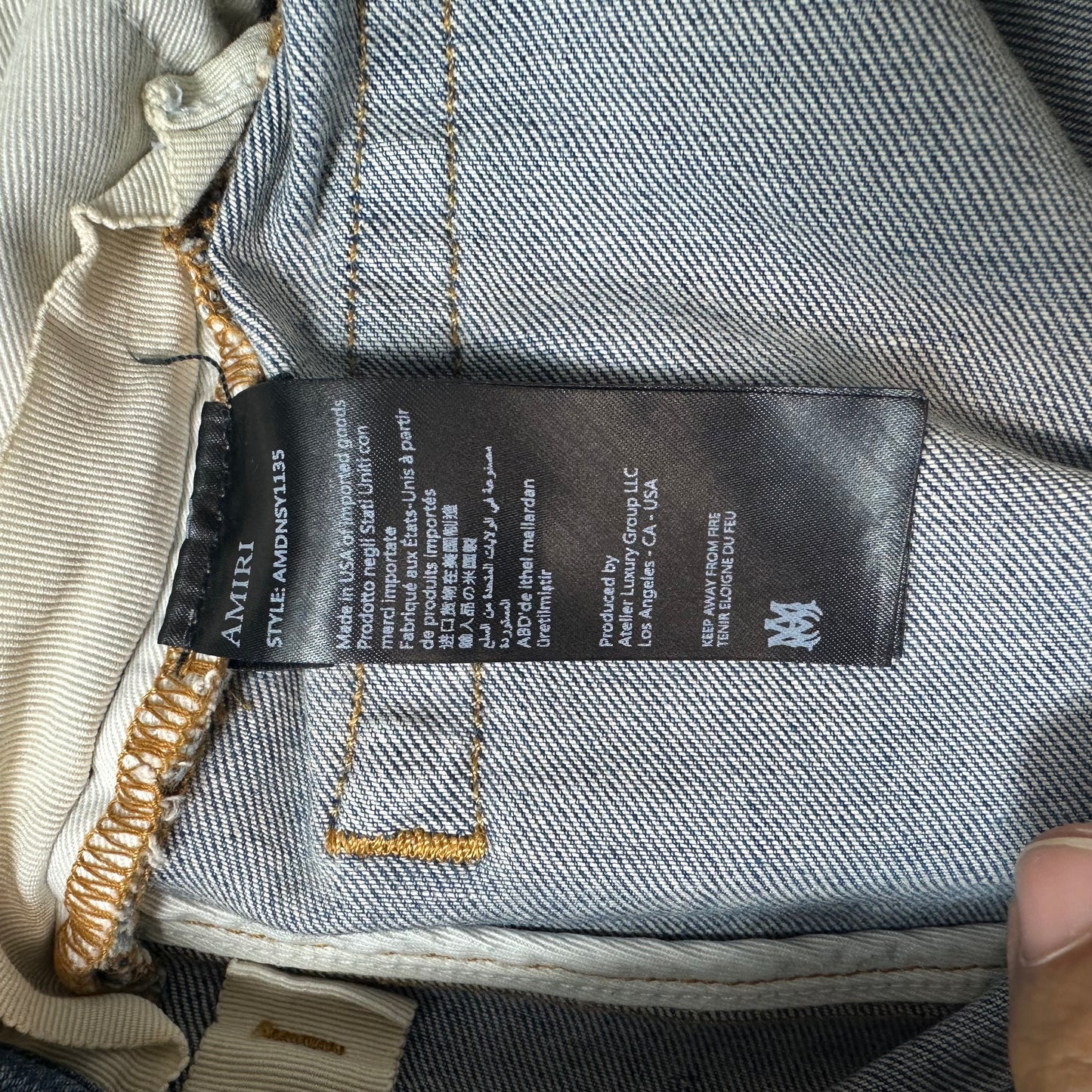 Amiri MX1 Green Suede Blue Denim Jeans Sz 32