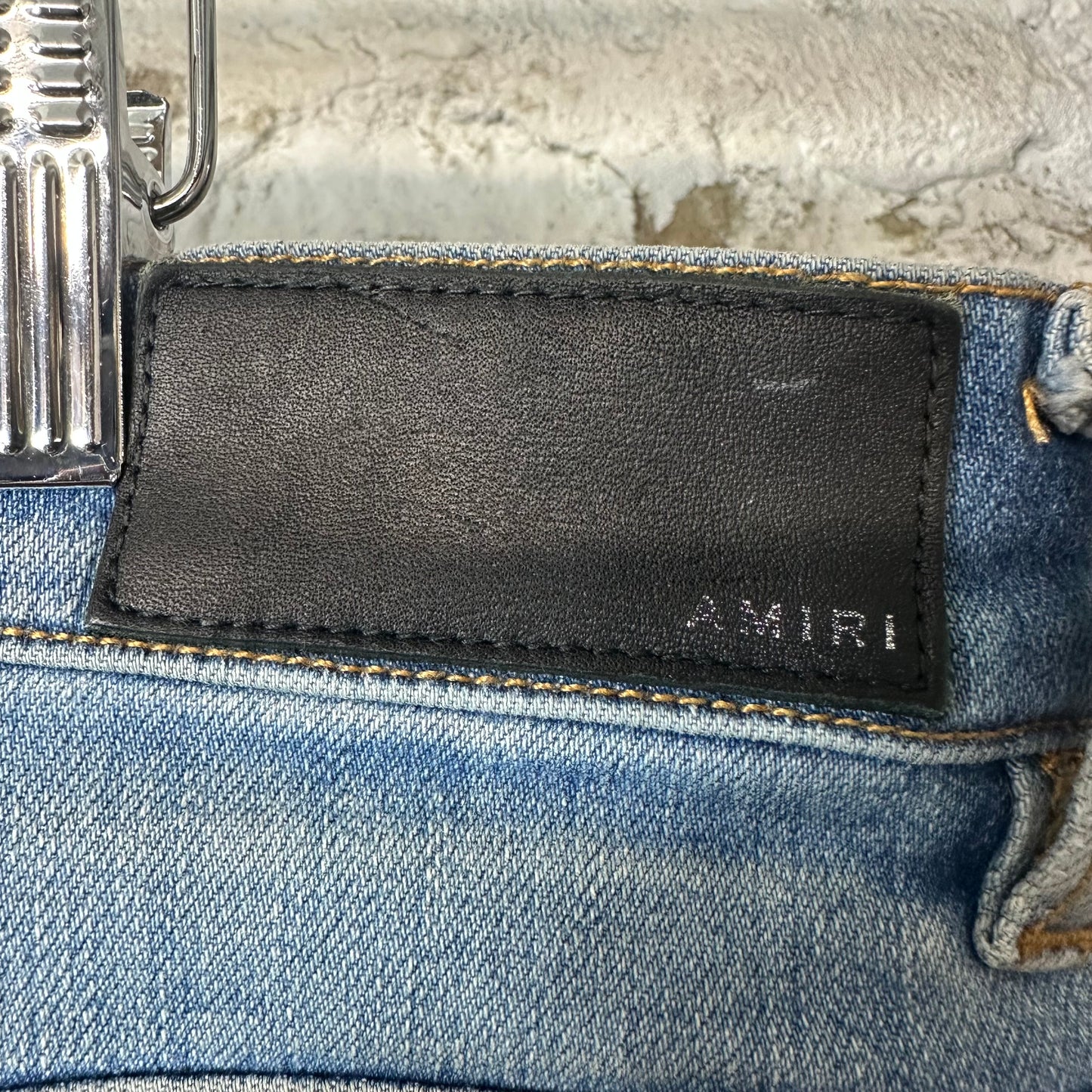 Amiri MX1 Red Suede Blue Denim Jeans Sz 36