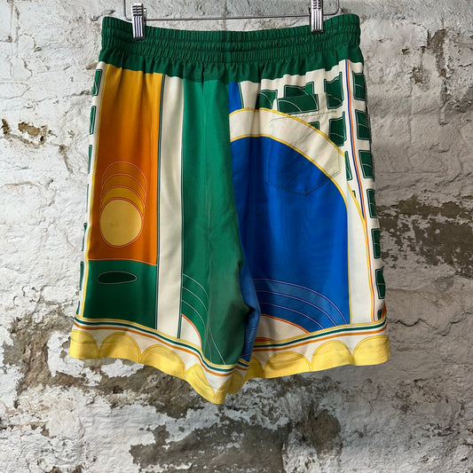 Casablanca Paysage Multicolor Silk Shorts Sz XL