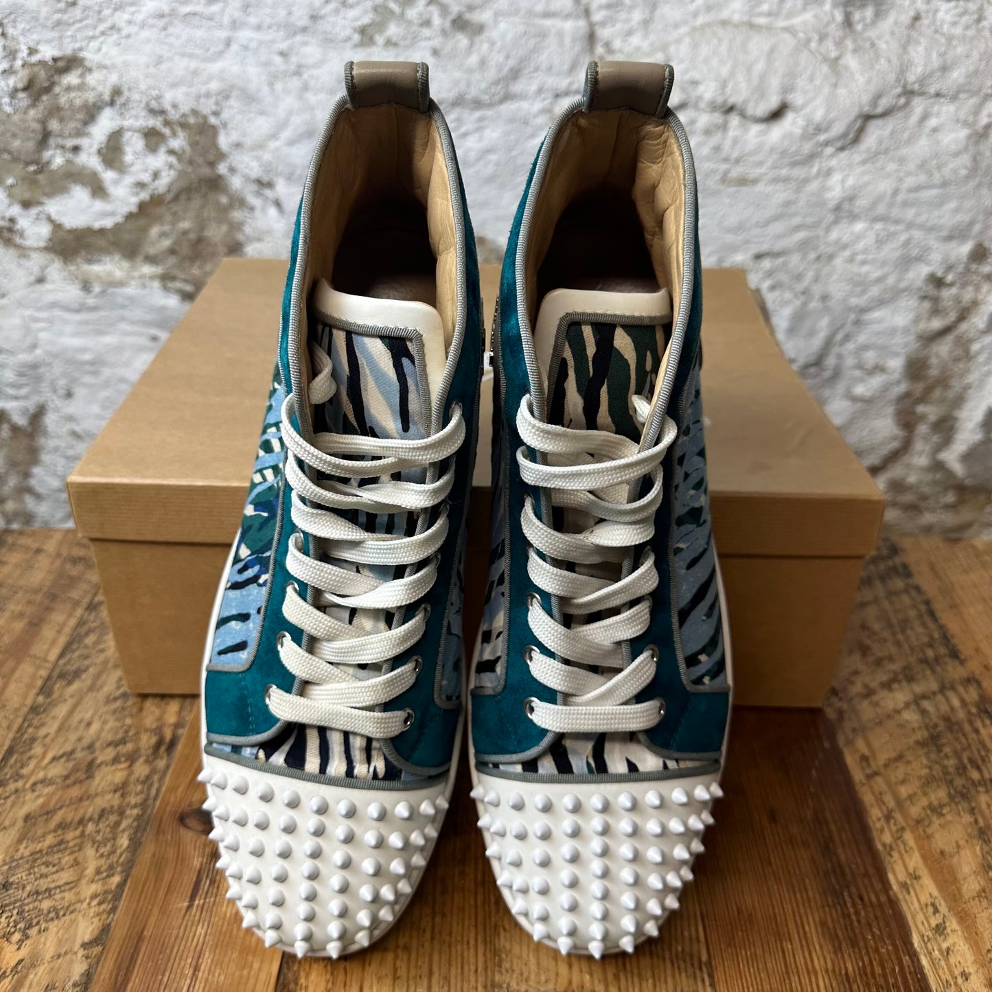 Louboutin Blue Green Stripe Spike Sneaker Sz 10.5 (43.5)