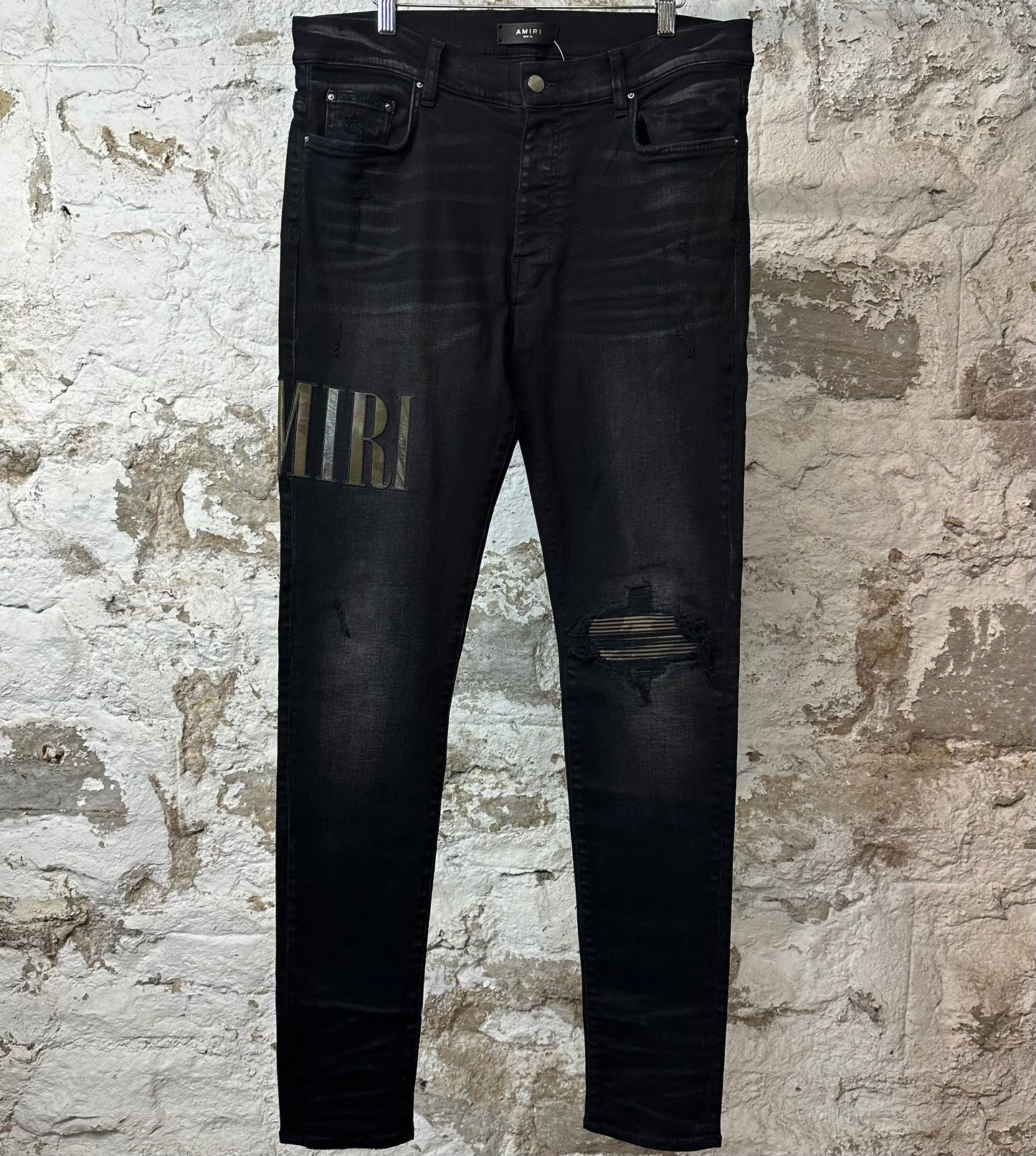 Amiri MX1 Camo Spell Black Denim Jeans Sz 36