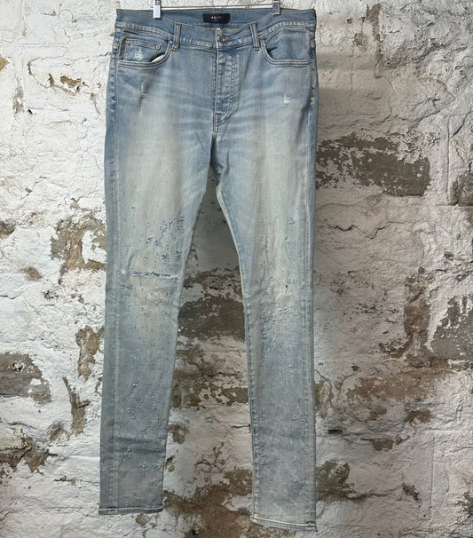 Amiri Plain Light Blue Shotgun Denim Jeans Sz 36
