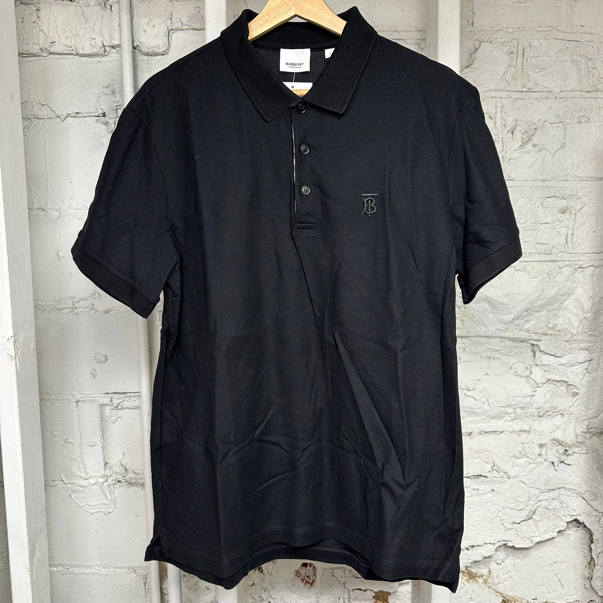 Burberry Small TB Logo Black Polo Shirt Sz L
