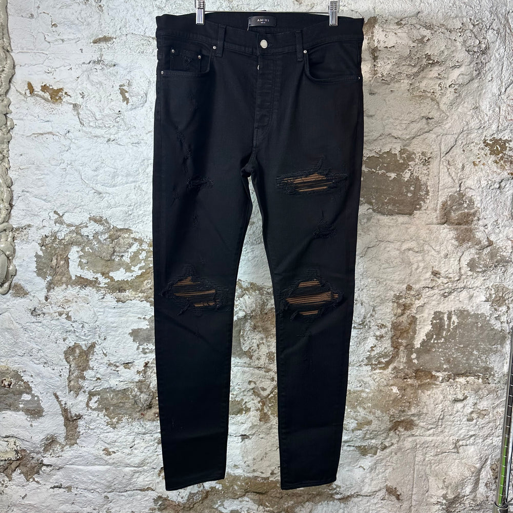 Amiri MX1 Brown Suede Black Denim Jeans Sz 36