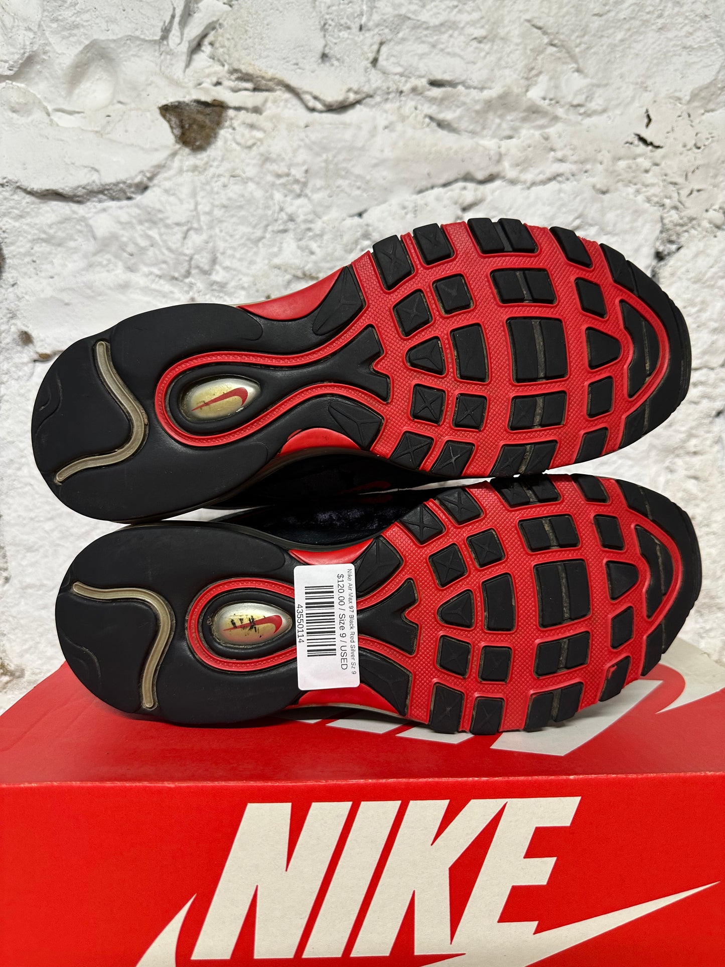 Nike Air Max 97 Black Red Silver Sz 9