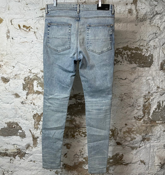 Amiri Multicolor Paisley Patches Washed Blue Denim Jeans Sz 36