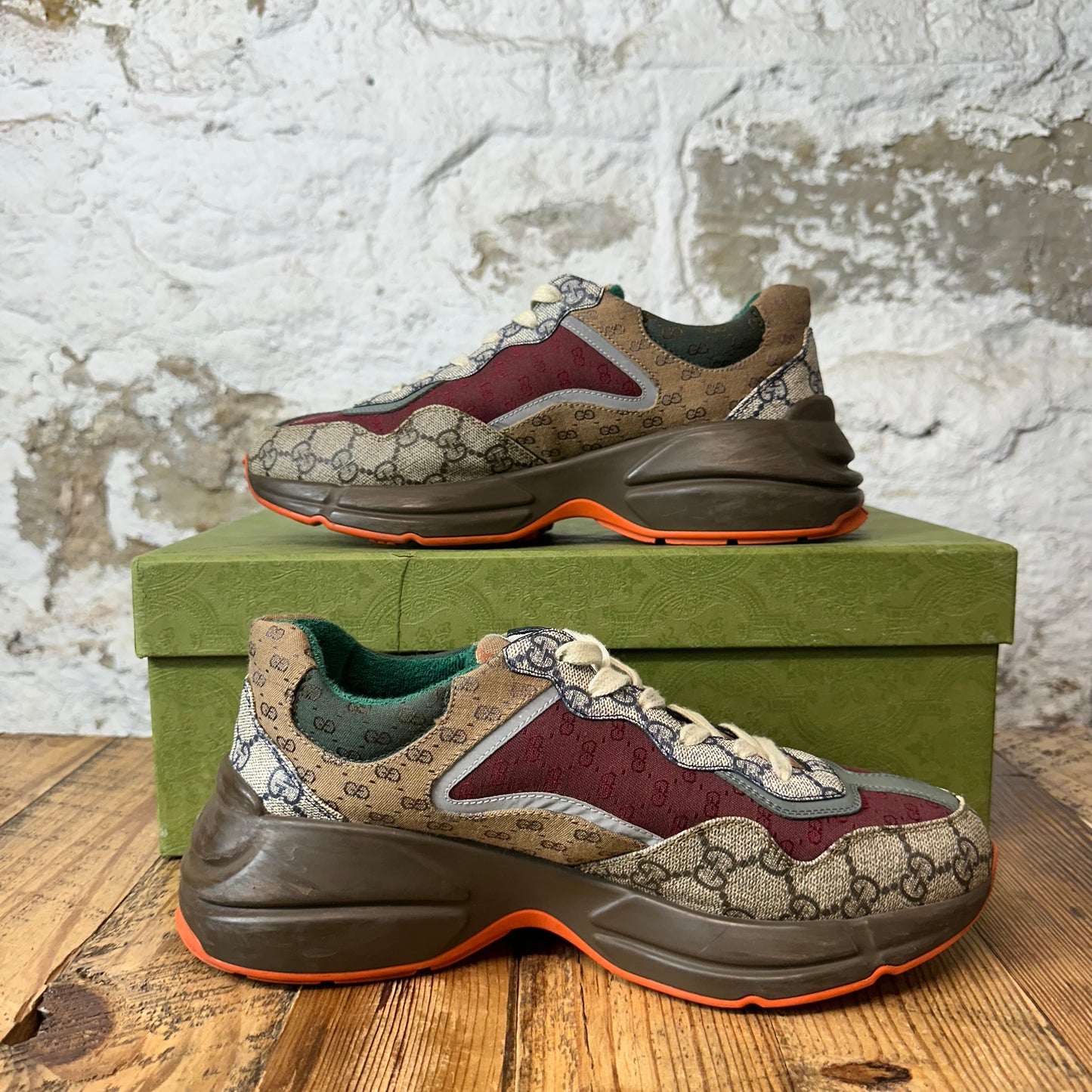 Gucci Rhyton Multicolor GG Monogram Brown Sneaker Sz 7.5
