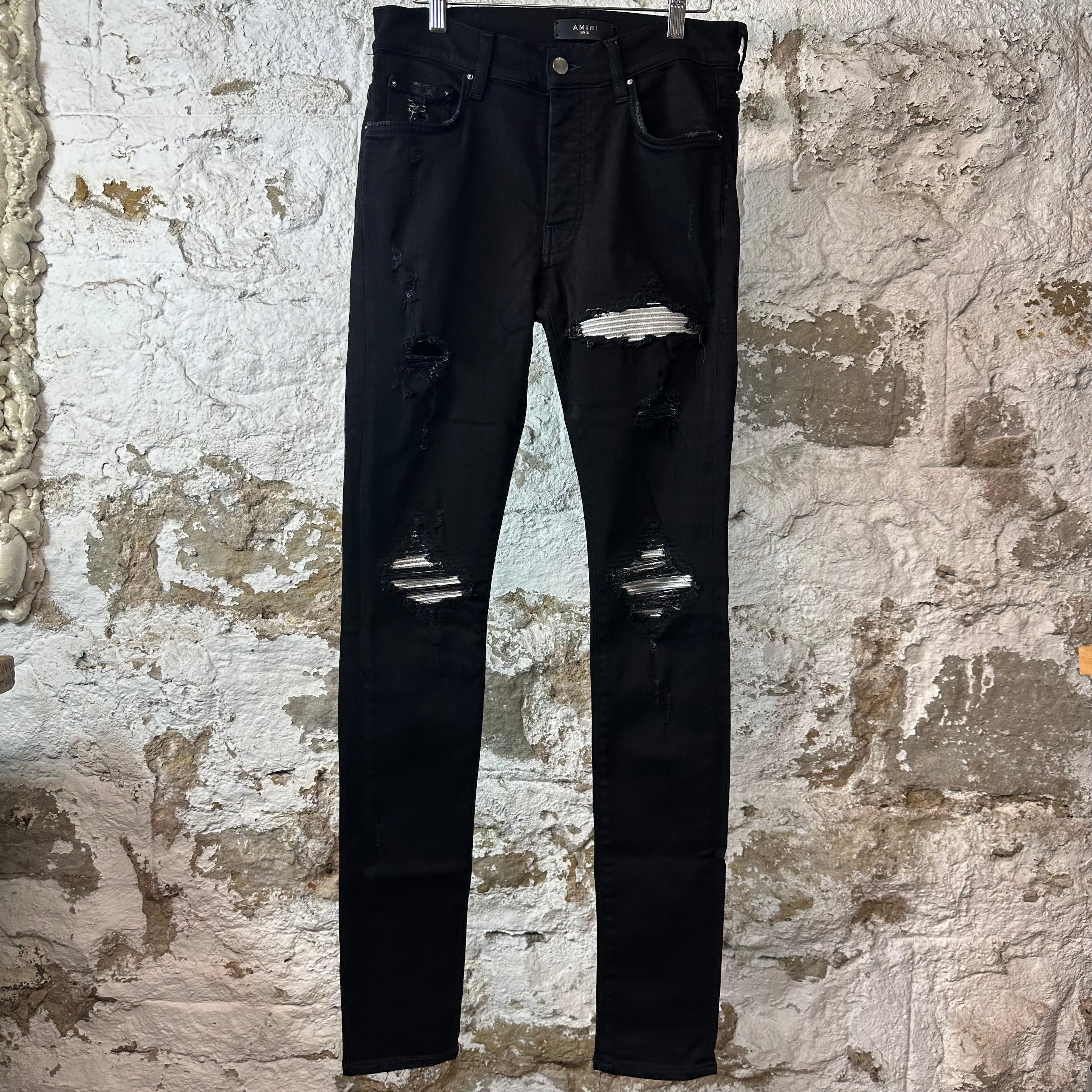 Amiri MX1 Silver Patch Black Denim Jeans Sz 32
