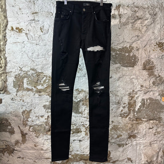 Amiri MX1 Silver Patch Black Denim Jeans Sz 32