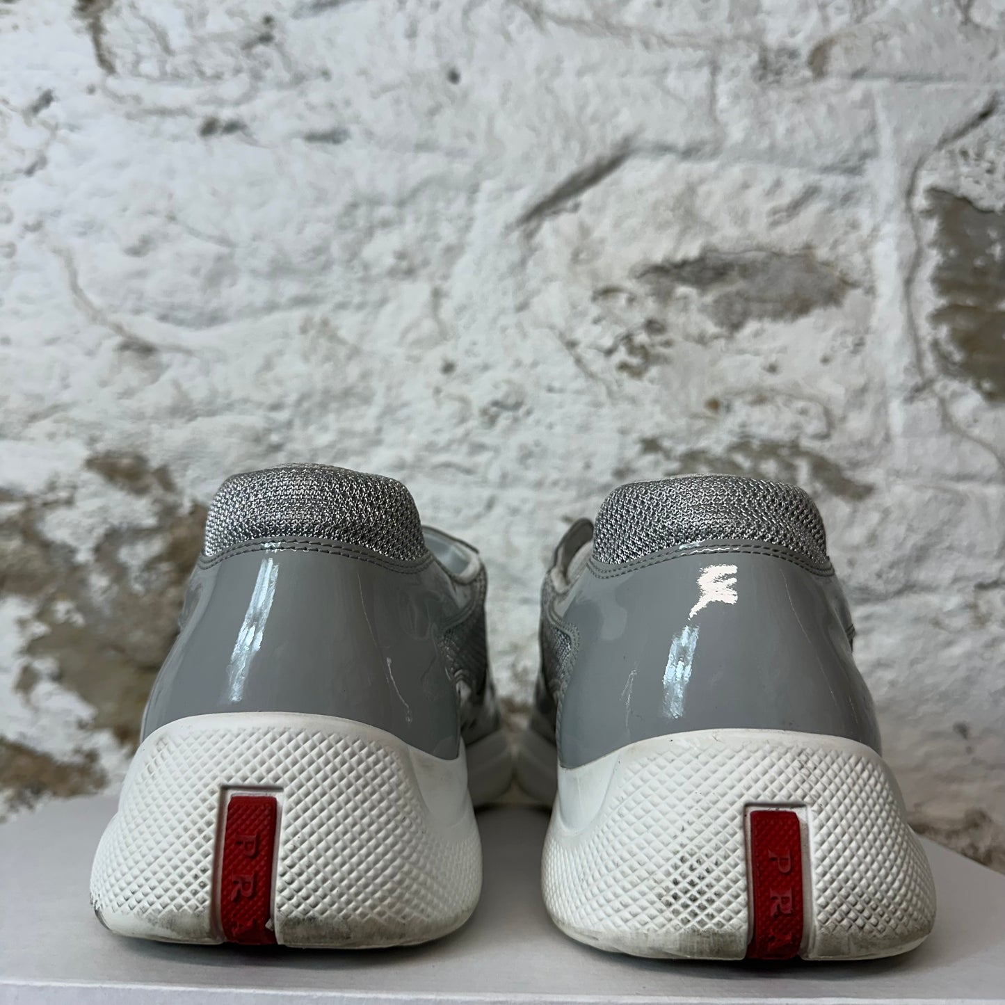 Prada Americas Cup Grey Patent White Sneaker Sz 13
