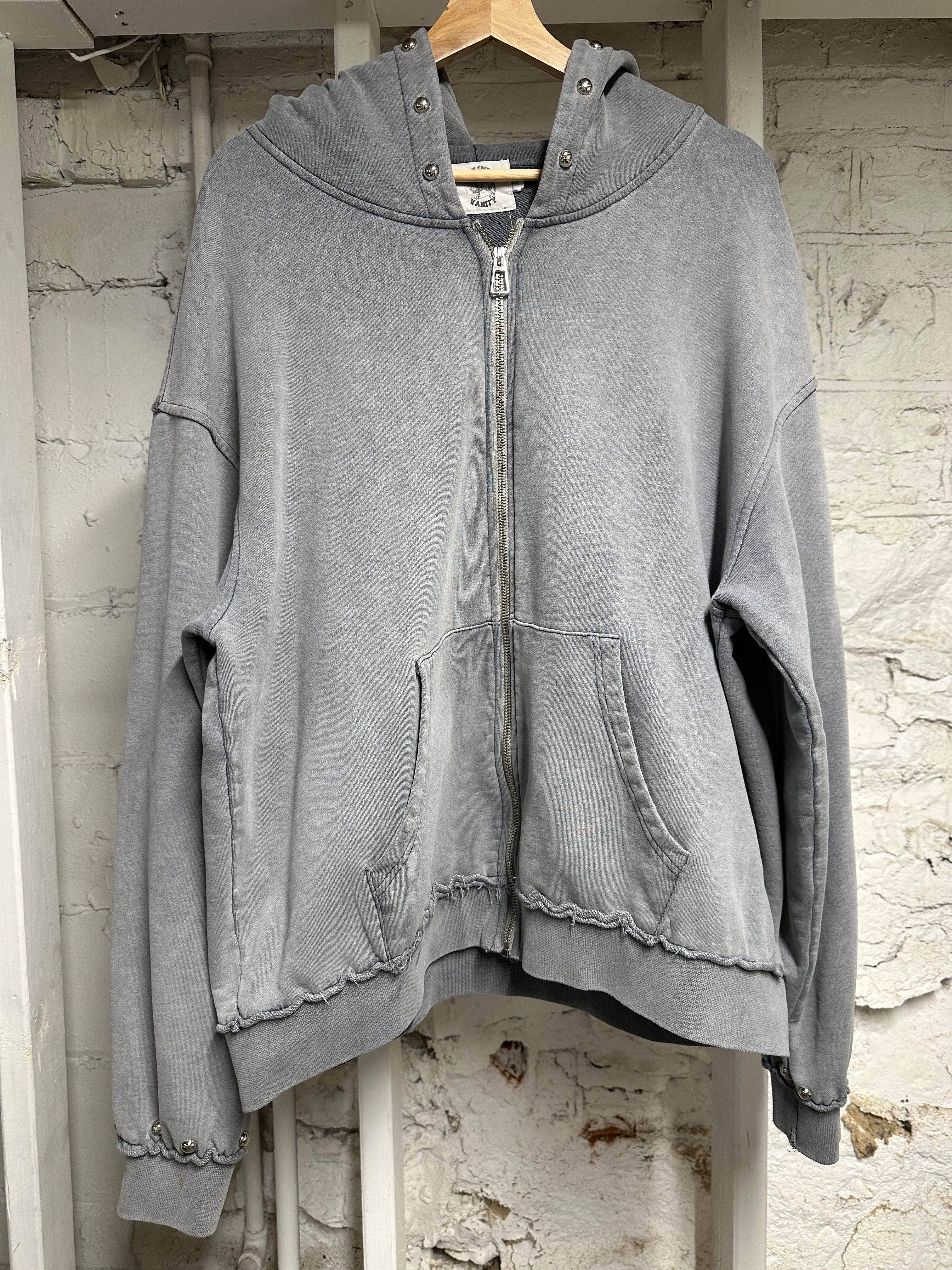 Saint Vanity Studded Grey Zip Up Hoodie Sz S (Stains)