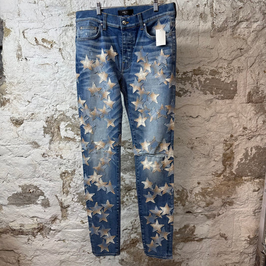 Amiri Chemist Blue Tan Star Blue Denim Jeans Sz 33 DS