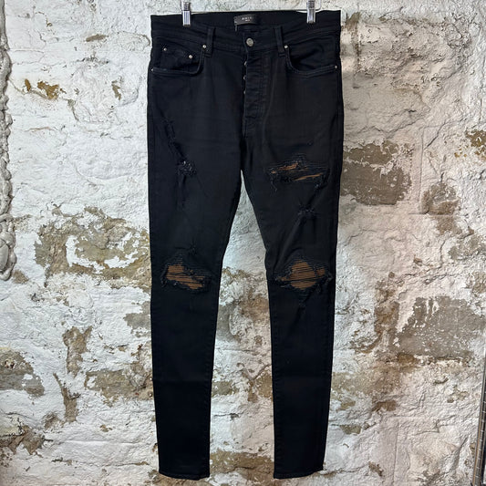 Amiri MX1 Brown Suede Black Denim Jeans Sz 33