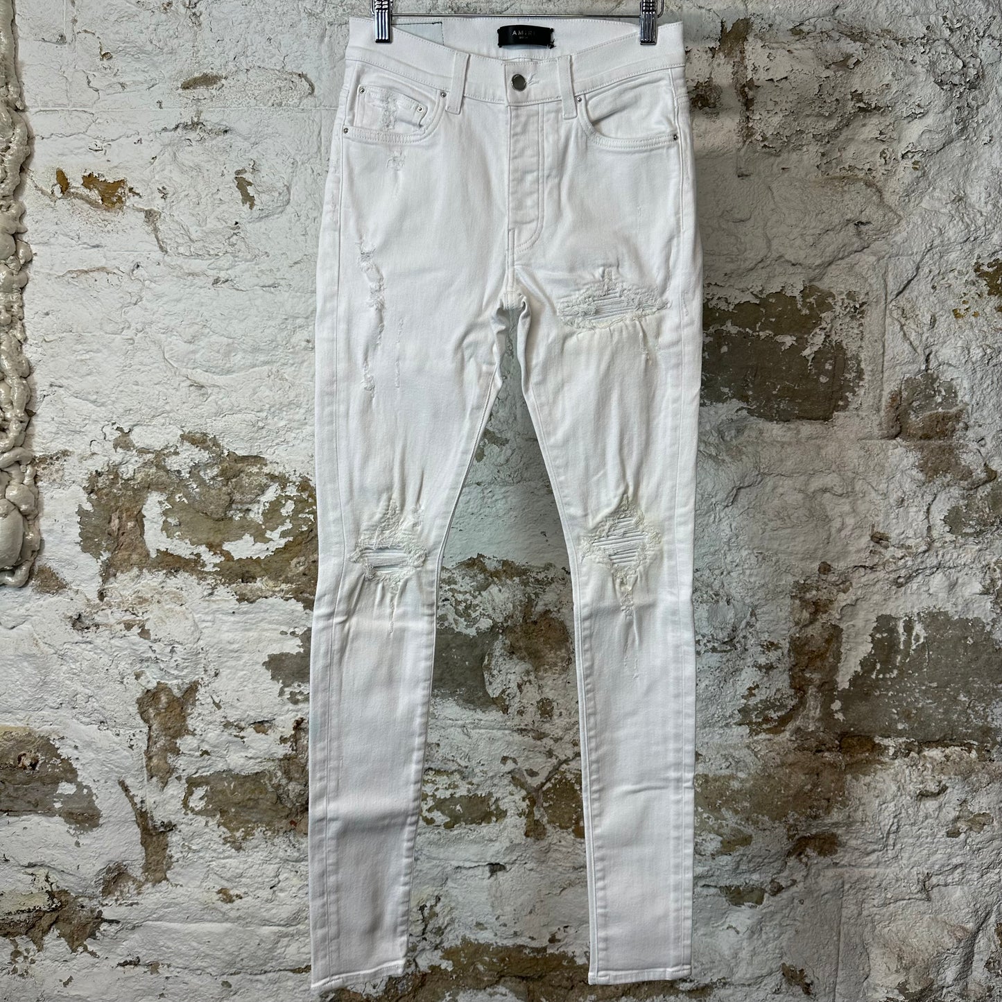 Amiri MX1 White Leather White Denim Jeans Sz 29