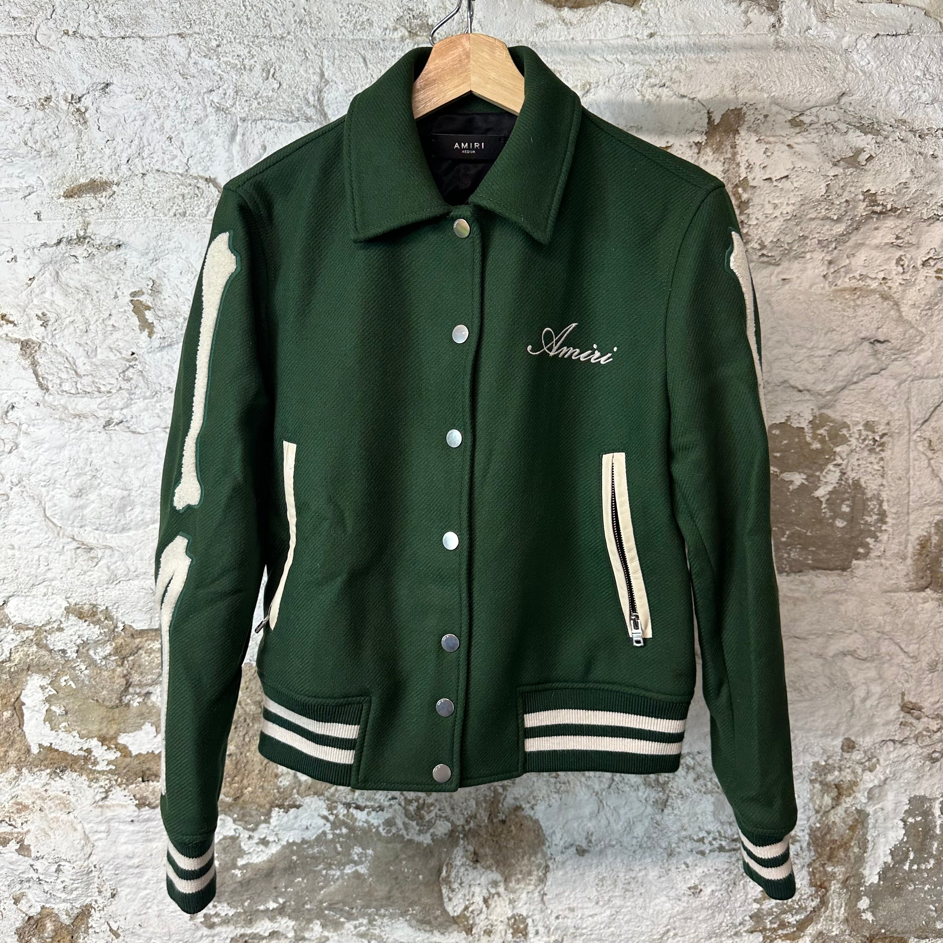 Amiri White Bone Varsity Jacket Green Sz M