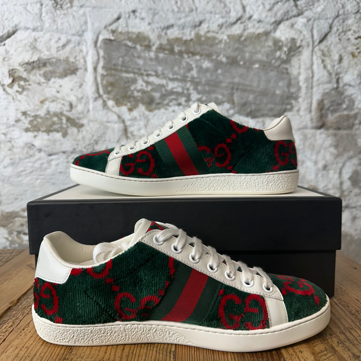 Gucci Red GG Monogram Green Terry Ace Sneaker Sz 4.5 (36.5)