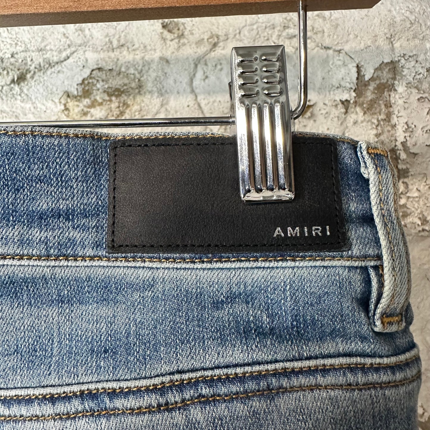 Amiri MX2 Brown Yellow Patch Blue Denim Jeans Sz 30