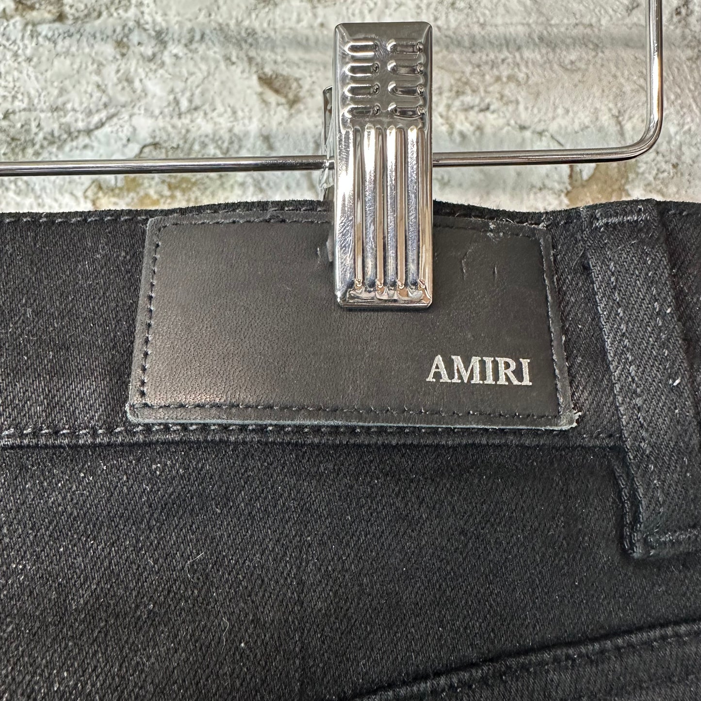Amiri MX1 Black Leather Black Waxed Denim Jeans Sz 29