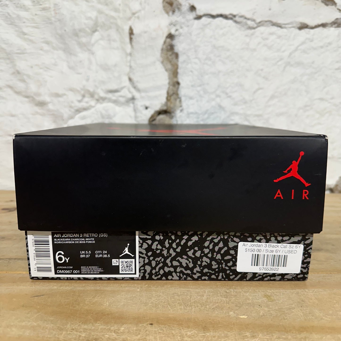 Air Jordan 3 Black Cat Sz 6Y