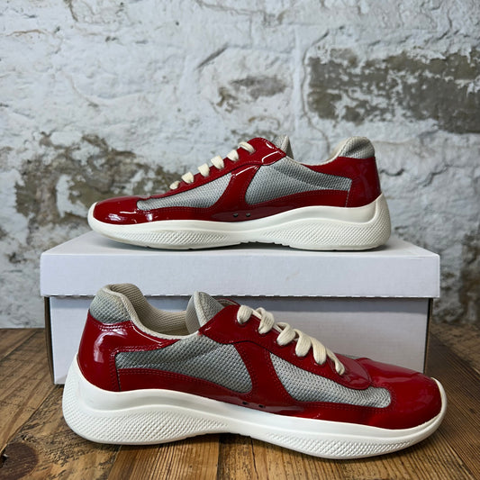 Prada Americas Cup Red Patent Grey White Sneaker Sz 7.5