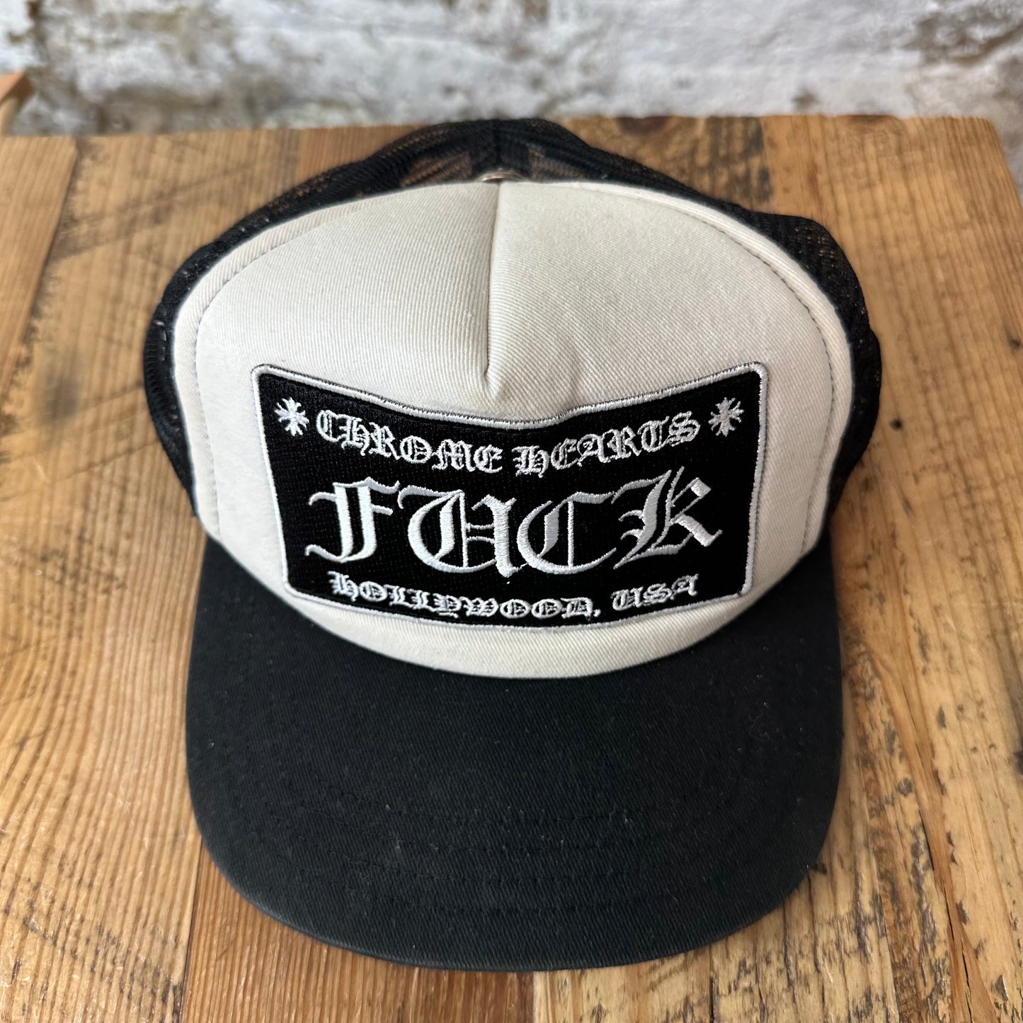 Chrome Hearts Hollywood FUCK Black White Trucker Hat