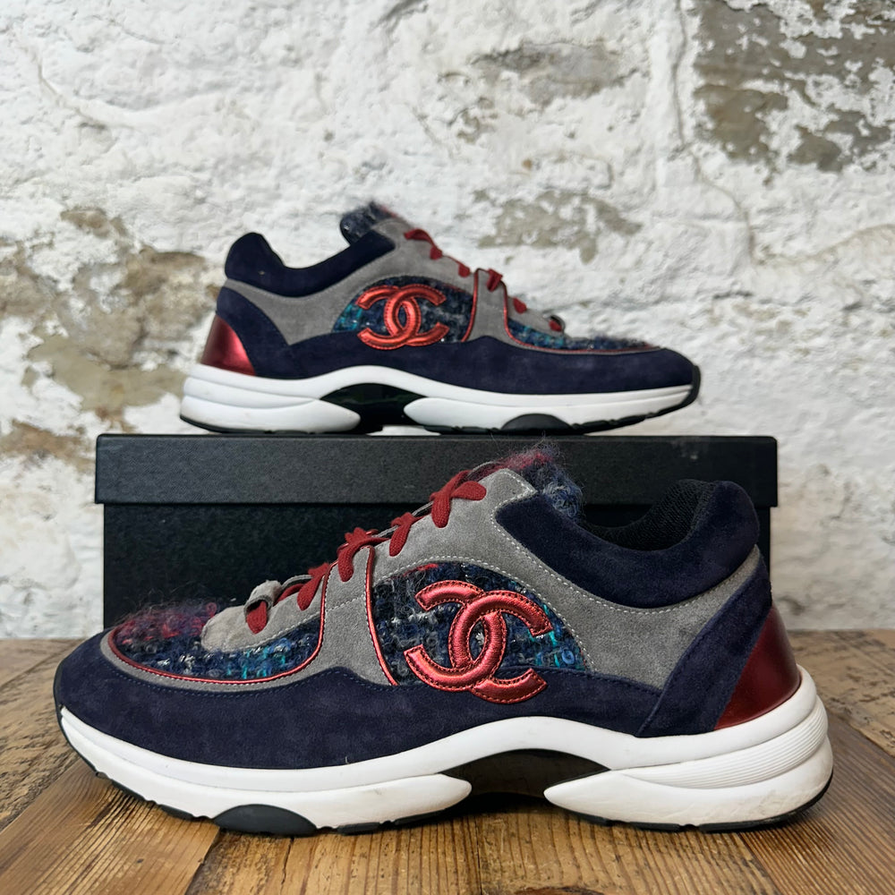 Chanel Red CC Tricolor Tweed Sneaker Sz 8.5 (41.5)