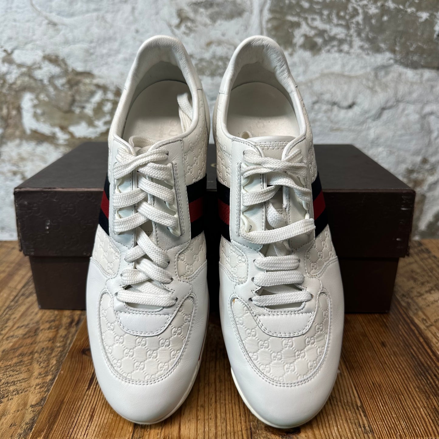 Gucci Embossed GG White Monogram Web Sneaker Sz 8