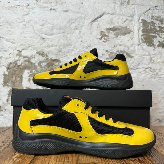 Prada Americas Cup Yellow Patent Black Sneaker Sz 8.5