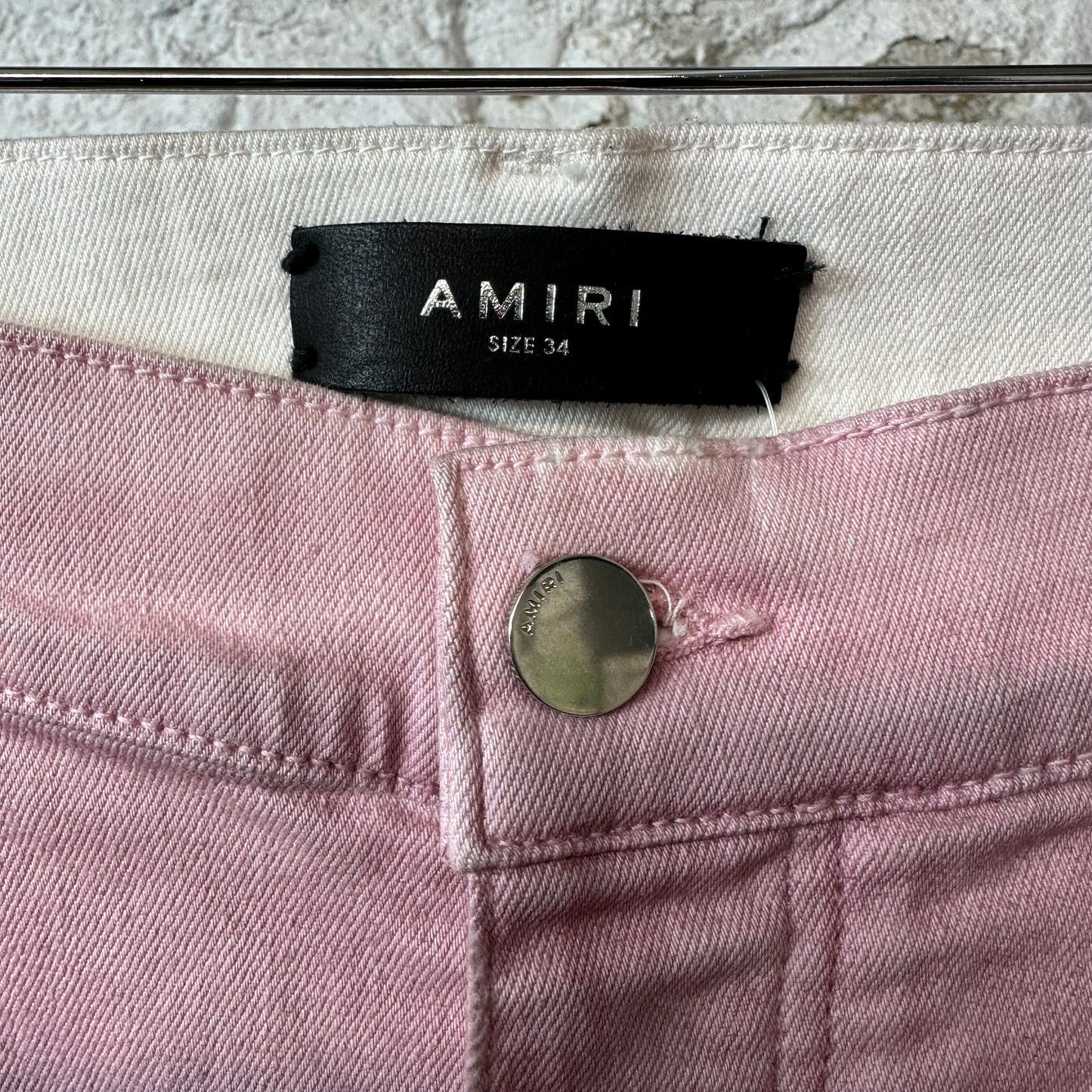 Amiri MX1 Pink Leather Pink Denim Jeans Sz 34