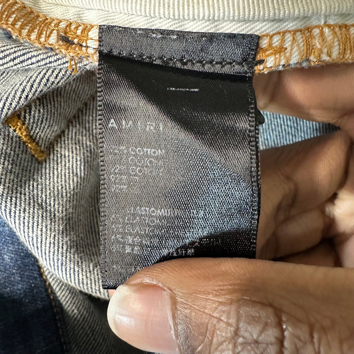 Amiri MX1 Orange Suede Dark Blue Denim Jeans Sz 33