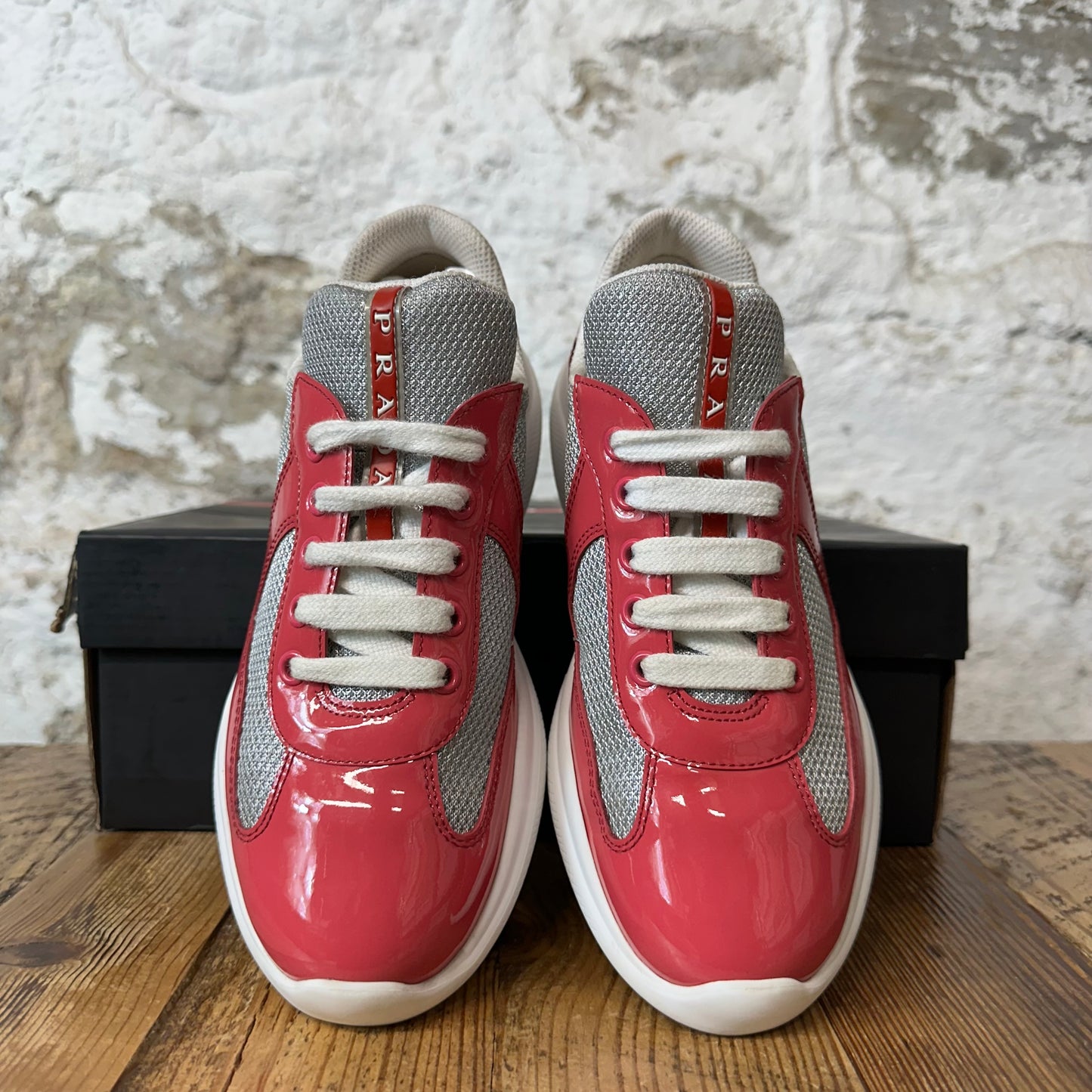 Prada Americas Cup Pink Patent Grey White Sneaker Sz 4.5 (36)