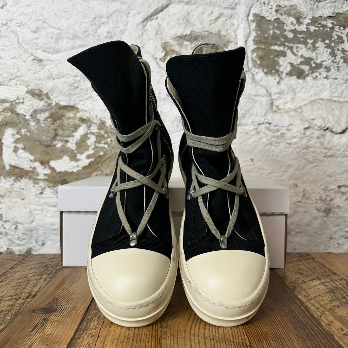 Rick Owens High Hexa Lace Black Milk Sneaker Sz 9.5 (42.5)